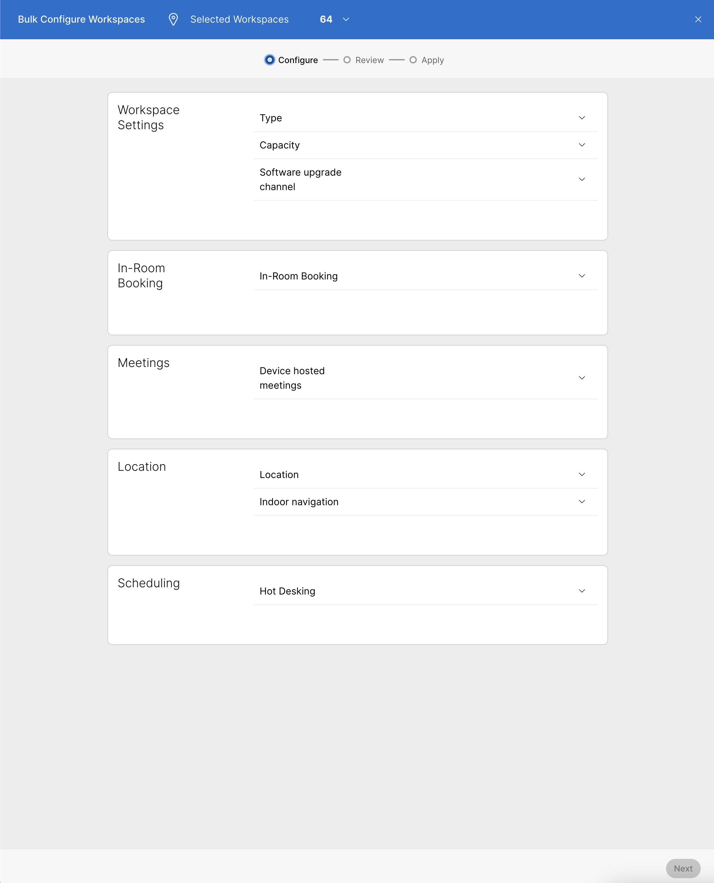 Webex Control Hub - Workspaces Bulk Edit Configurations